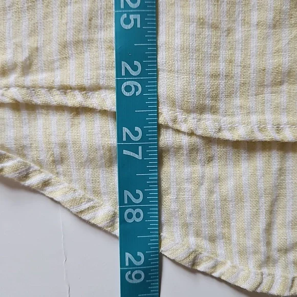 Sigrid Olsen SM Linen Butter Yellow White Striped Button Blouse Coastal Oversize - Picture 6 of 8